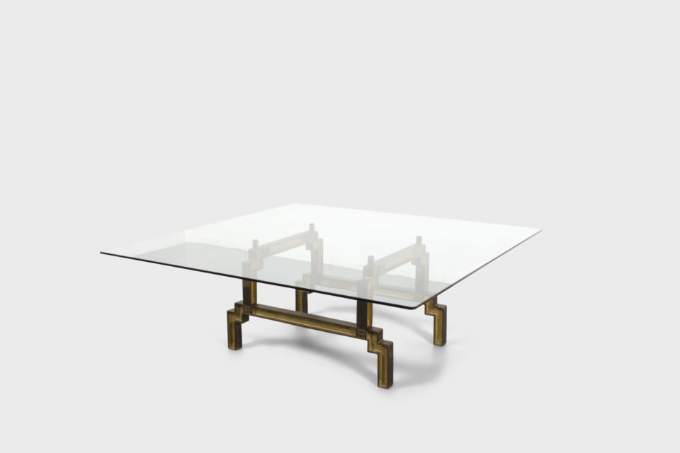 Sculptural Bronze and Glass Coffee Table by Peter Ghyczy