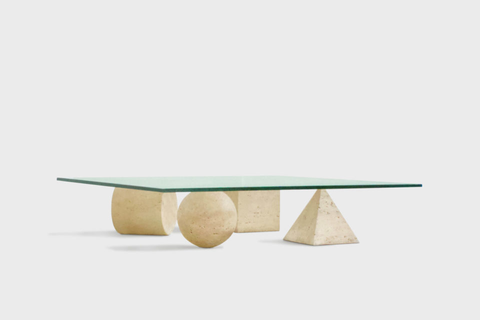 'Metaphora' Coffee Table by Massimo and Lella Vignelli, Travertine and Glass