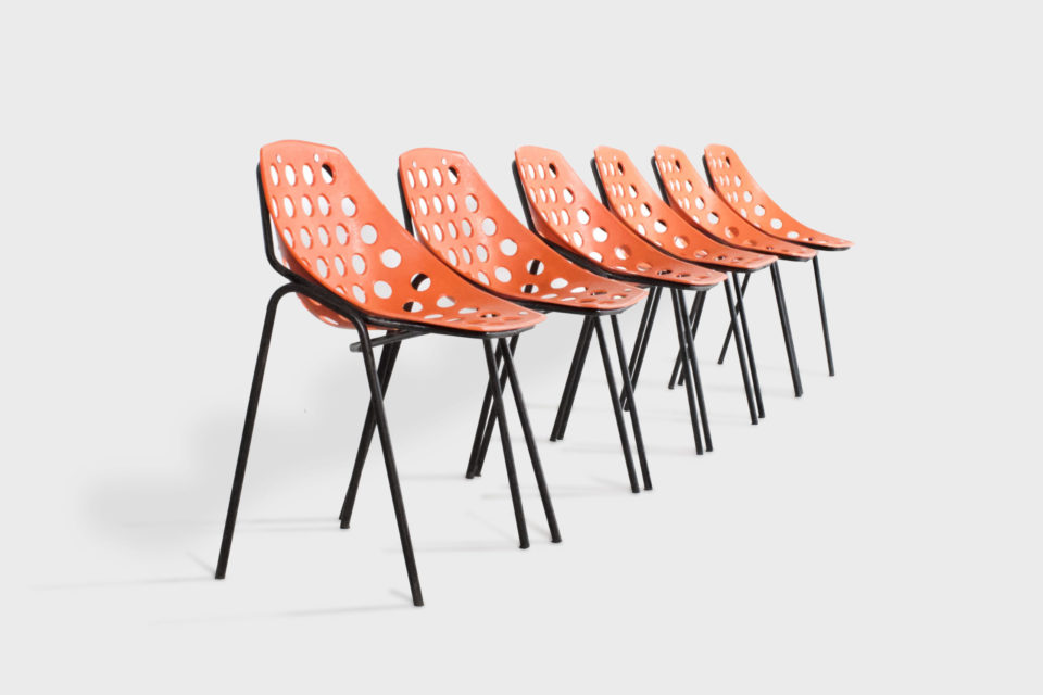 Set of Six ‘Coquillage’ Chairs by Pierre Guariche for Meurop