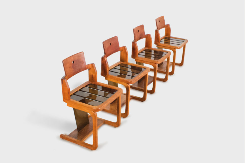 Set of Impressive French Teak Wood and Lucite Chairs