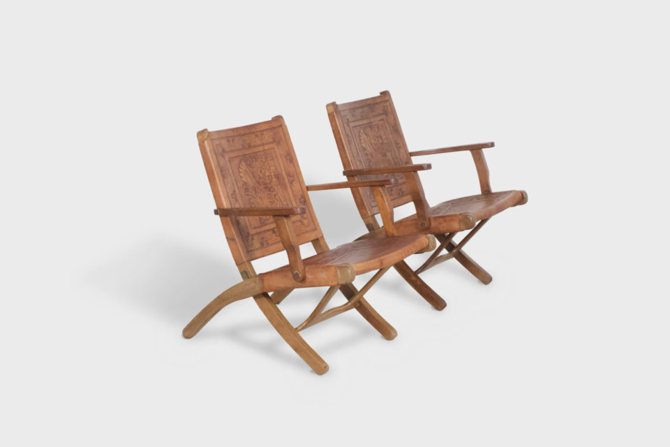 Leather Folding Chairs by Angel Pazmino for Muebles de Estilo