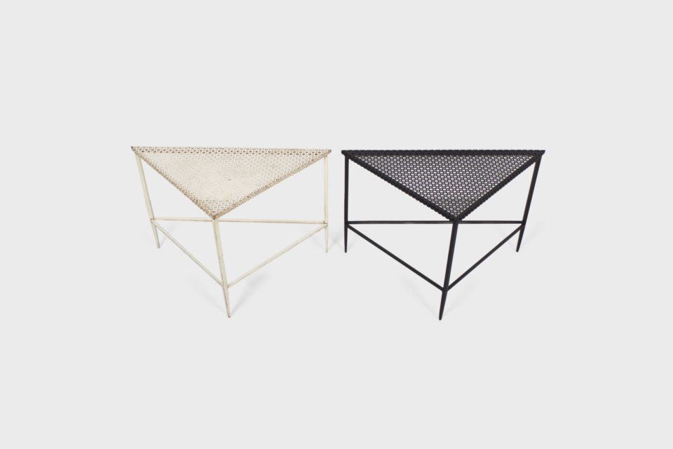 Pair of Triangular Mathieu Matégot Tables for Artimeta