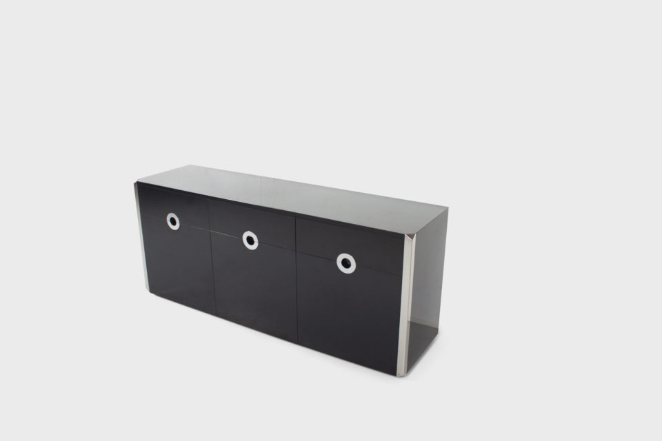 Black and Chrome Sideboard by Willy Rizzo for Mario Sabot