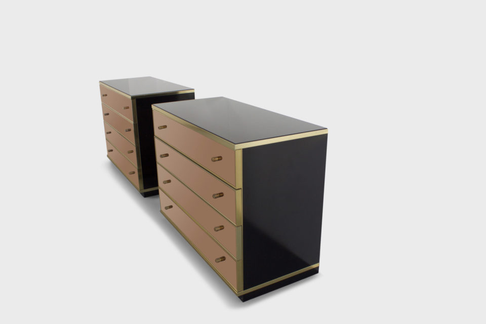 Set of Brass and Mirror Chest of Drawers/ Sideboards, Renato Zevi for Metal Arte