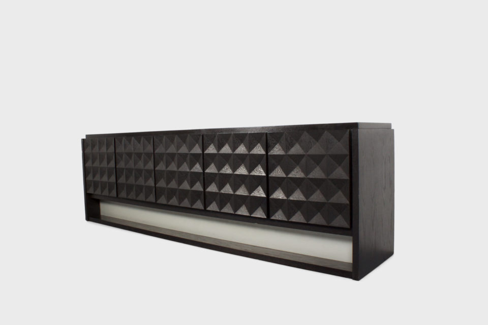 Large Brutalist Diamond Credenza in Stained Oak by The Coene