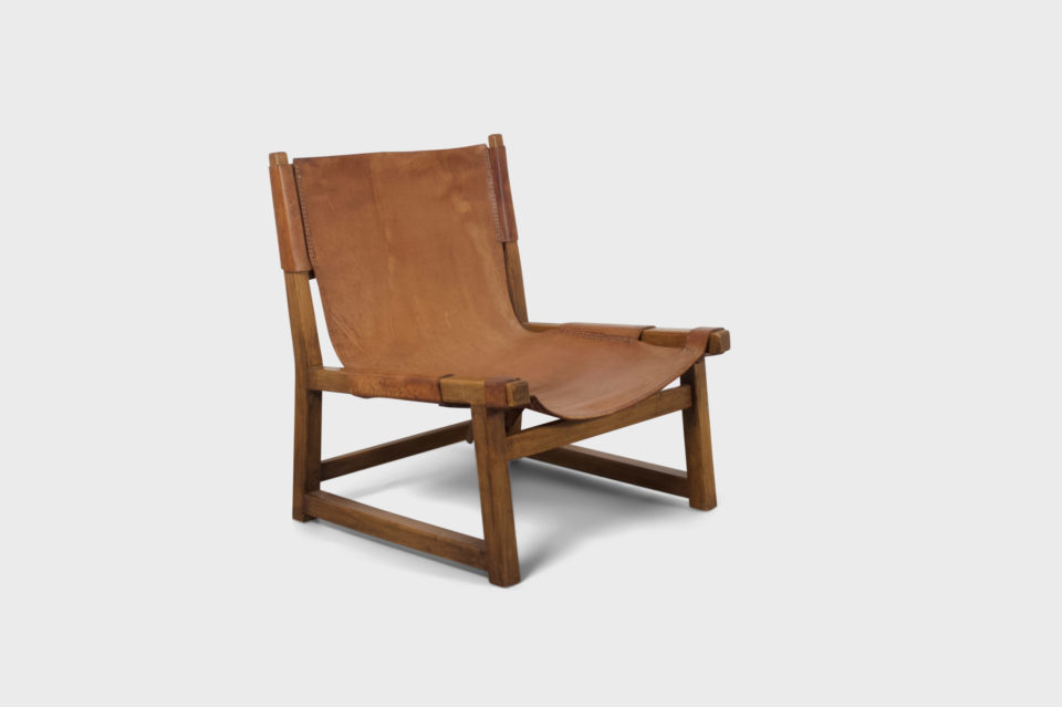 Hunting Chair in Solid Oak and Cognac Leather by Paco Muñoz