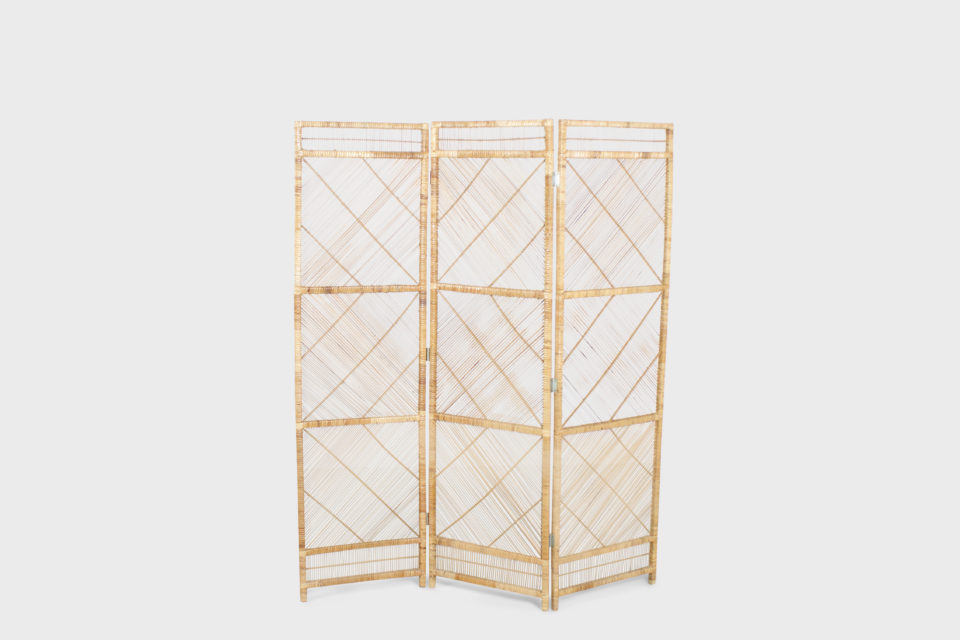 Graphic Midcentury Bamboo and Rattan Folding Screen