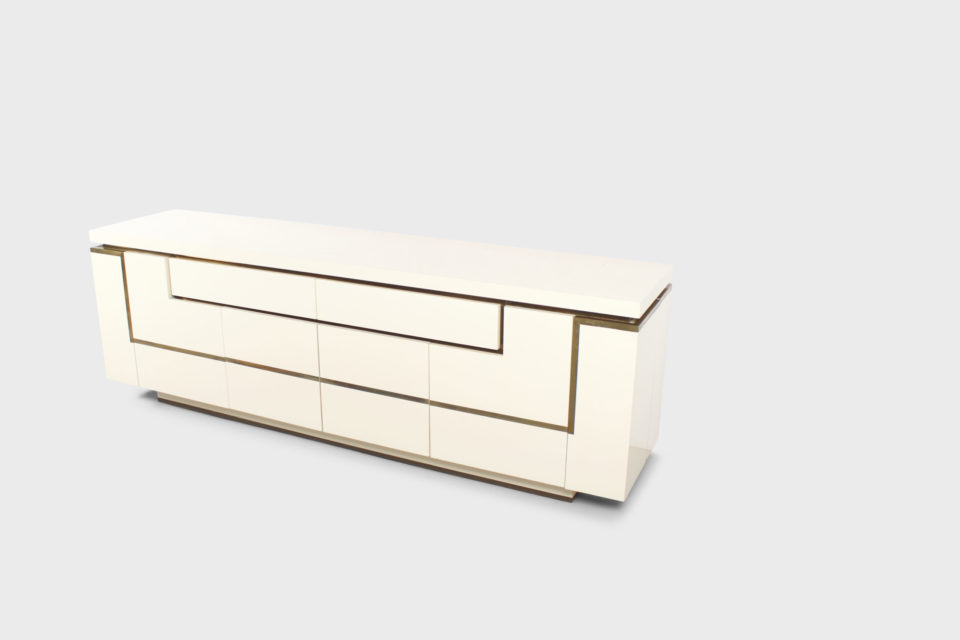 Sculptural Credenza / Sideboard by Jean-Claude Mahey, Lacquer and Brass