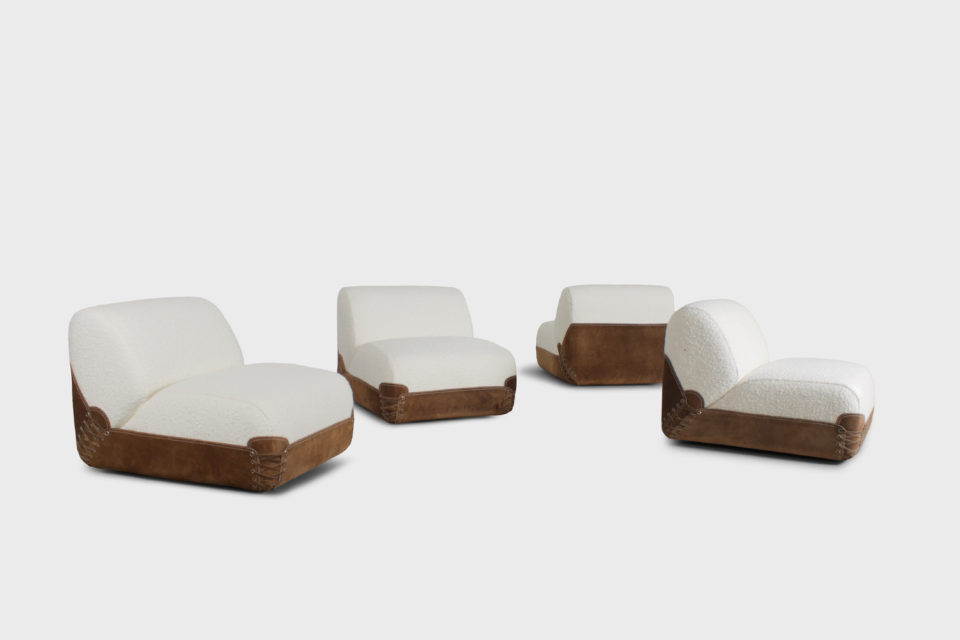 Rare 1970s Bouclé and Suede Sectional Sofa by COR Germany