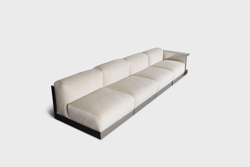 Italian Sectional Sofa in polished Steel and Velours by Cassina , 1970s