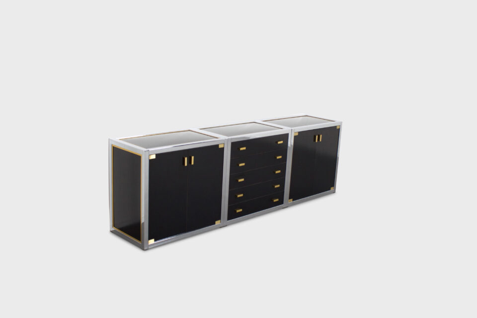 Renato Zevi Brass and Chrome Sideboard Consisting of Three Pieces