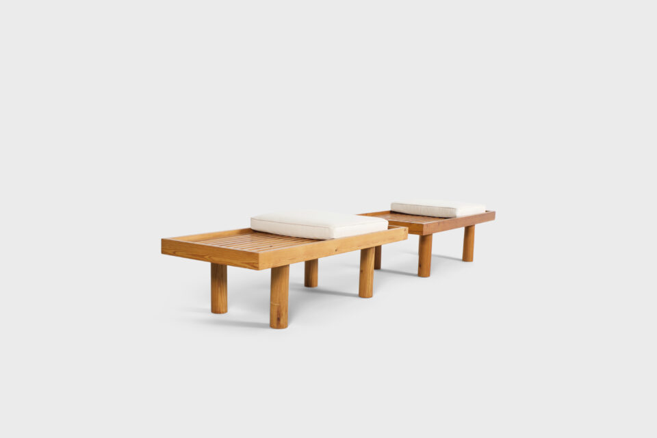 Set of French Pine Wood Slat Benches