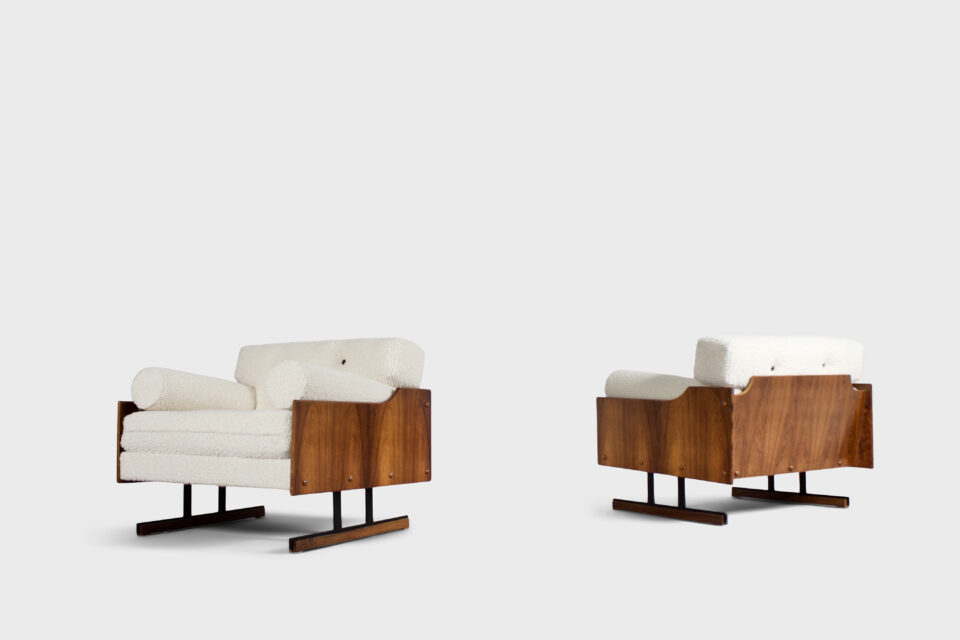Exceptional Rosewood and Bouclé Lounge Chairs by Moveis Corazza