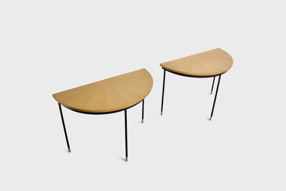 Pair of Italian Sunburst Veneered Consoles / Side Tables