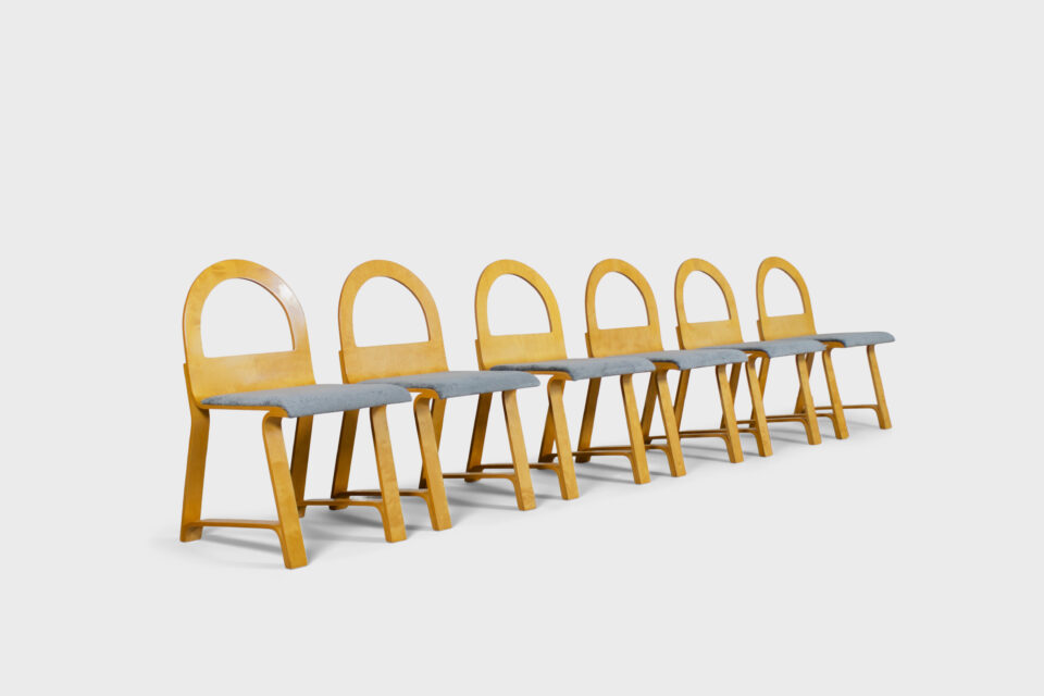 Rare Set of Six Italian Modernist Bent Plywood Dining Chairs