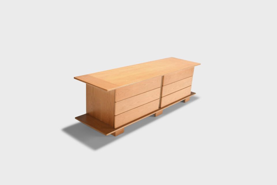 1970s Italian Sideboard in Beech Veneer with Six Drawers