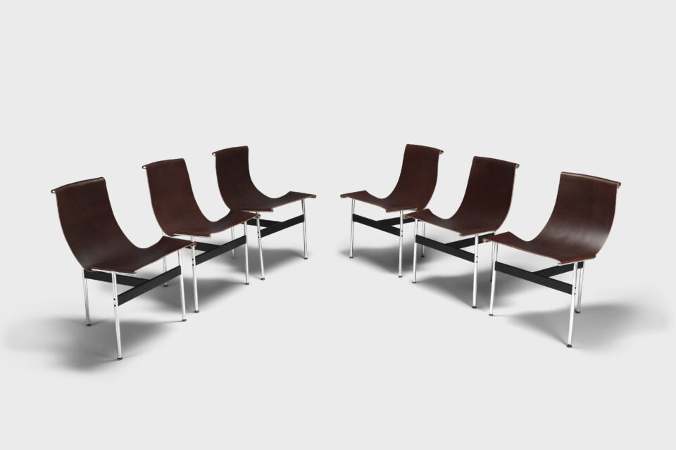 Set of Six Katavolos, Kelley and Littell T-Chairs in Dark Brown Leather, Italy