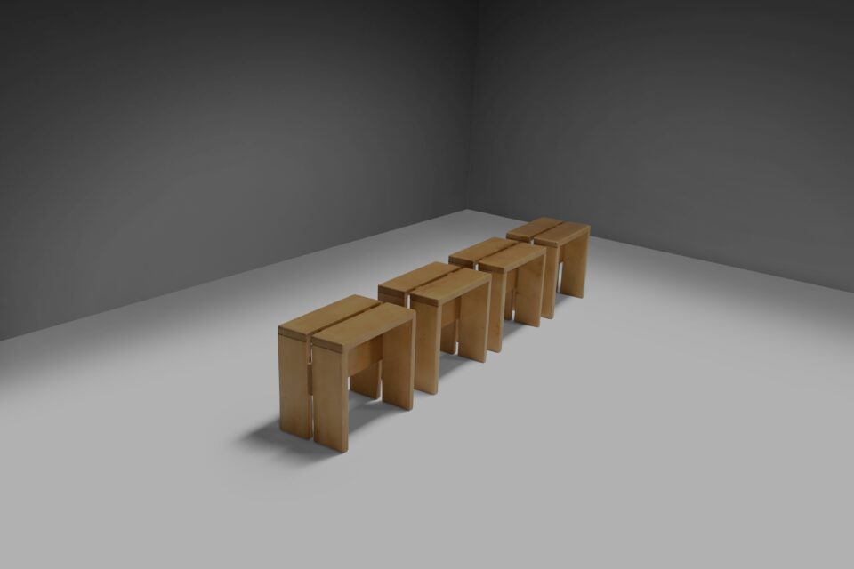 Set of Four Charlotte Perriand Stools for Les Arcs