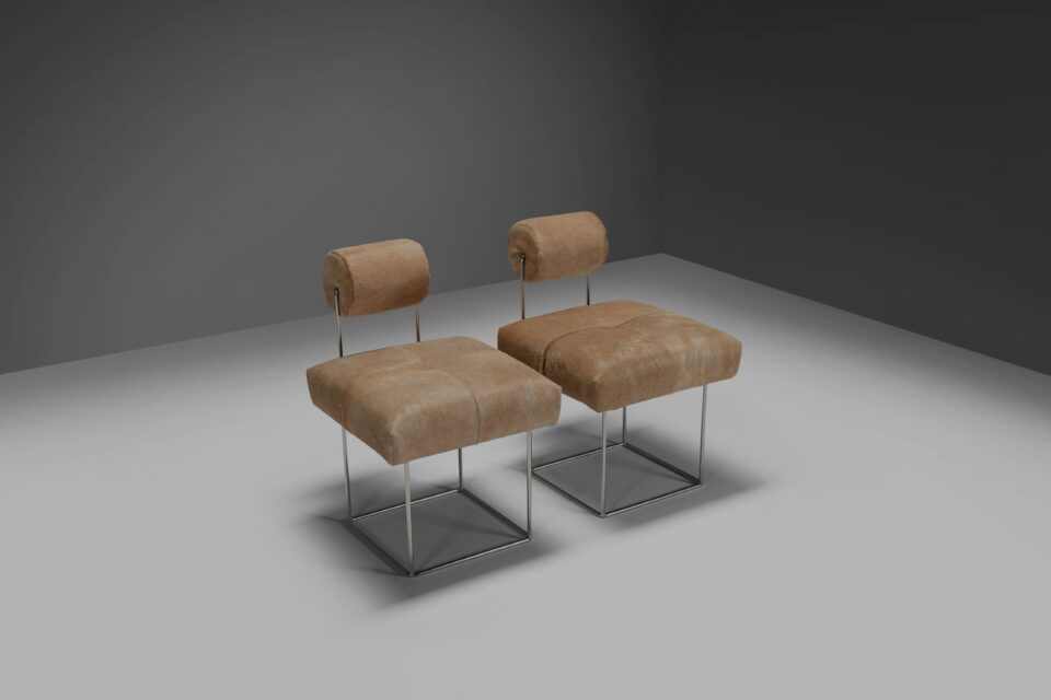 Rare Postmodern Cowhide Side Chairs by Fritz Brückner